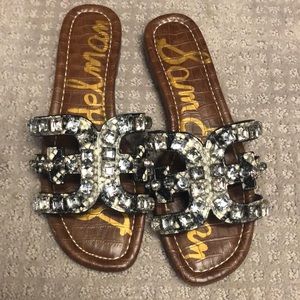 snake print flip flops.